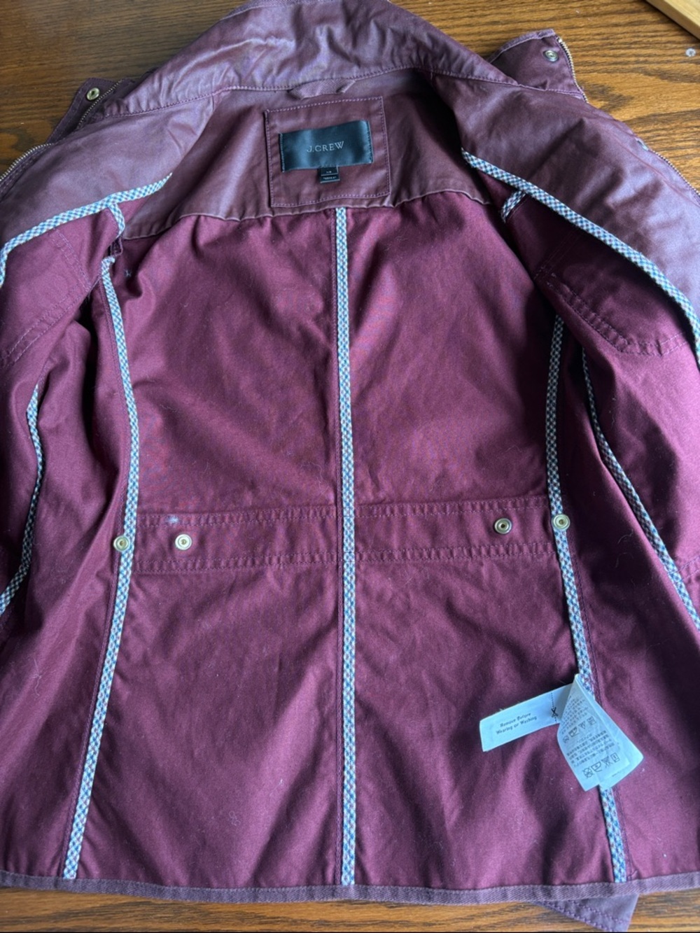 J. Crew Burgundy Waxed Cotton Utility/Field Jacket Gold-Tone Snaps NWOT - Picture 7 of 7